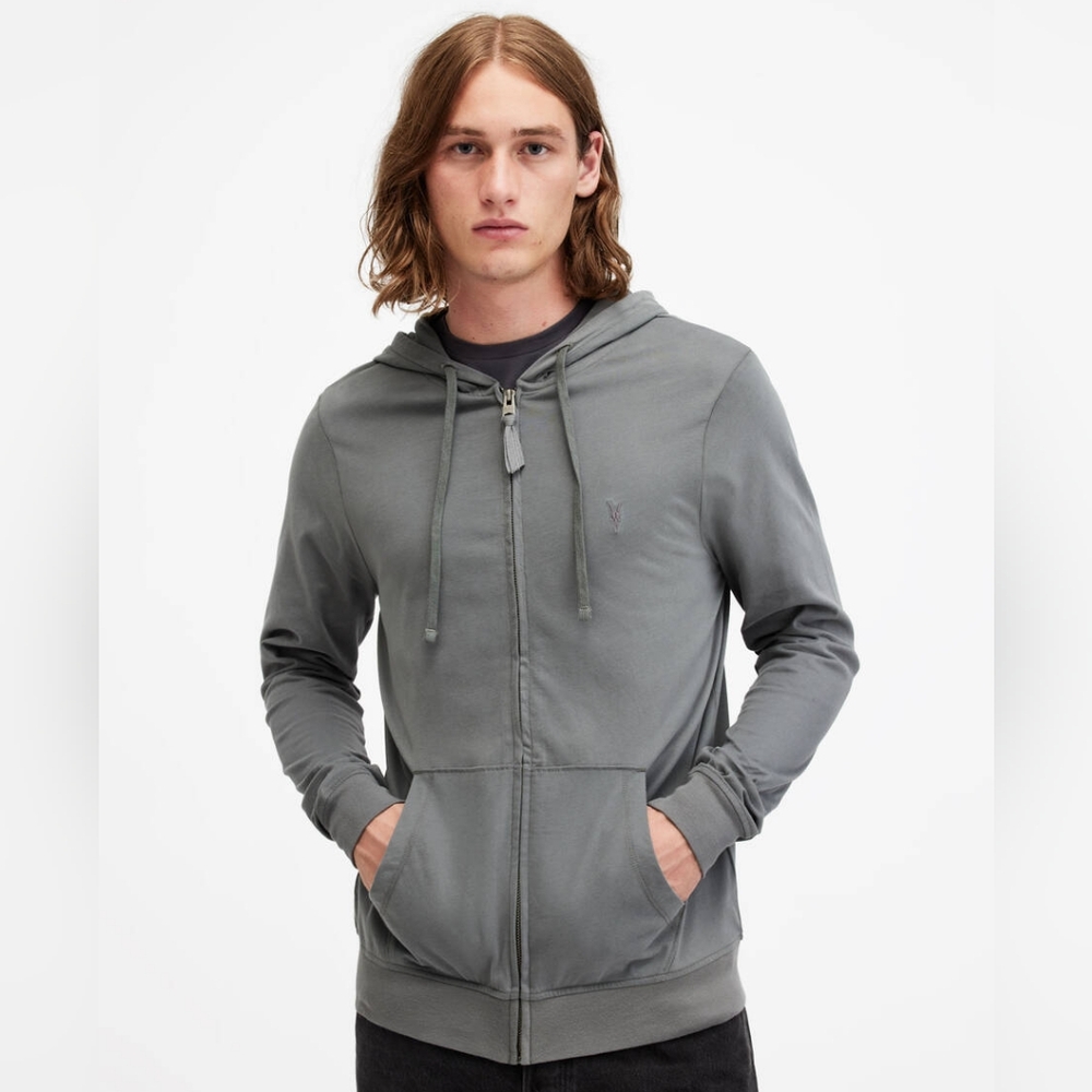 All Saints Brace Zip Up Brushed Cotton Hoodie